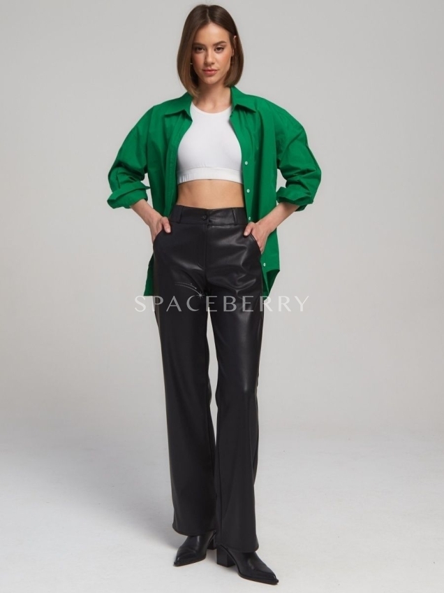 Женские кожаные брюки, штаны широкие